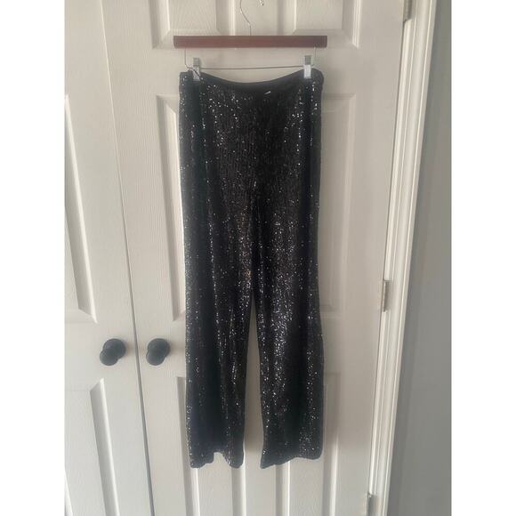 NWT Truth by Republic Black Sequin Wide‎ Leg High Rise Pant Size 8 - Picture 1 of 5